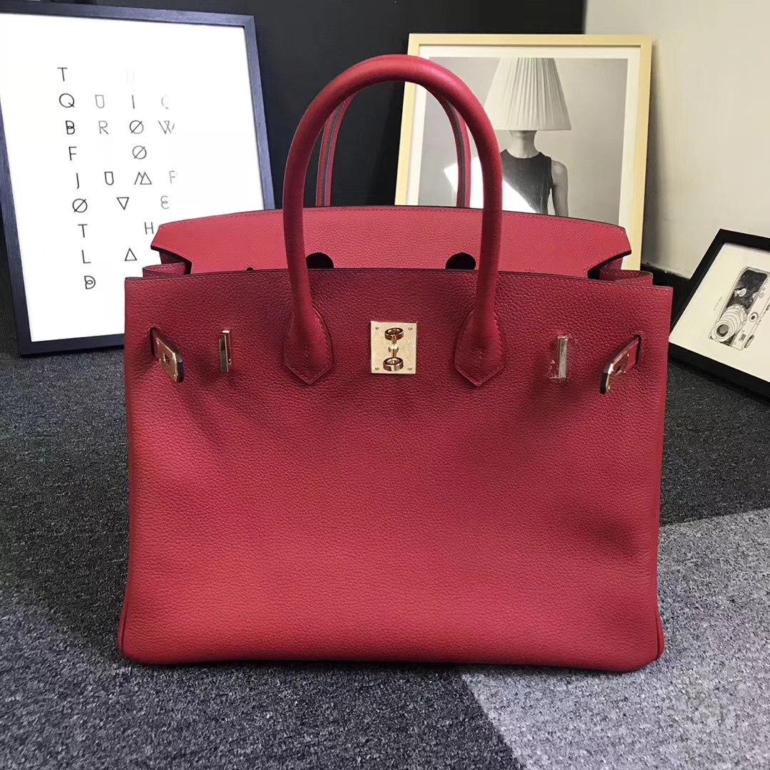 Hermès（爱马仕）Q5 中国红 原厂御用顶级小牛皮 Birkin 35 金扣 现货