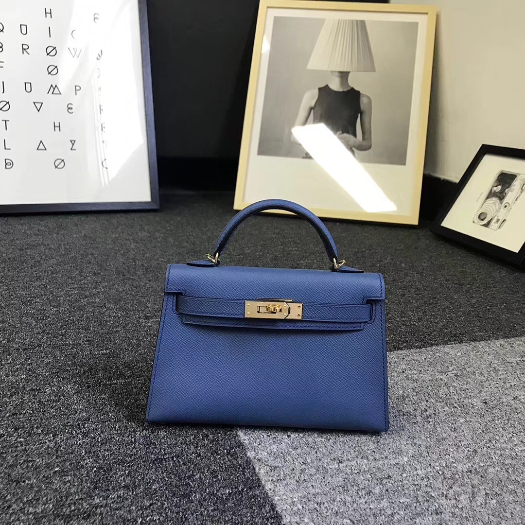 Hermès（爱马仕）R2 玛瑙蓝 原厂御用顶级Epsom 皮 Mini Kelly 二代 金扣