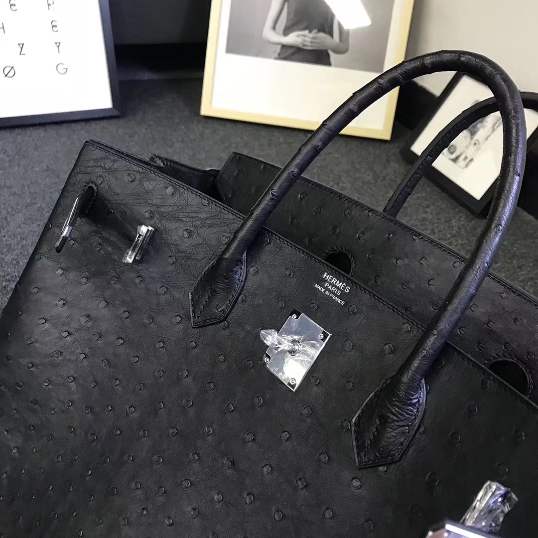 Hermès（爱马仕）黑色 原厂御用顶级鸵鸟皮 Birkin 40 金扣