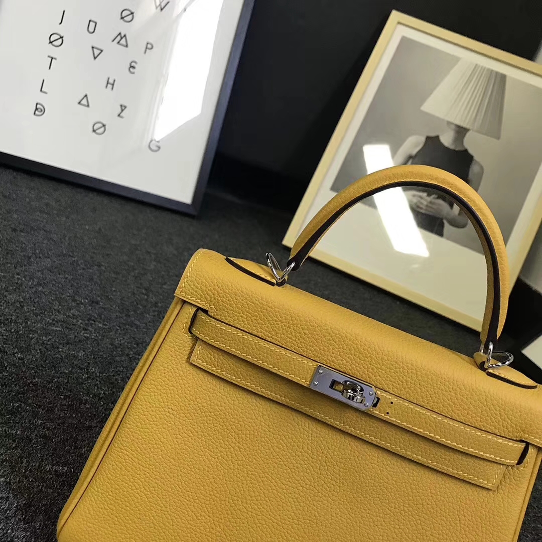 Hermès（爱马仕）9D琥珀黄 原厂御用顶级小牛皮 Kelly 25 银扣 现货
