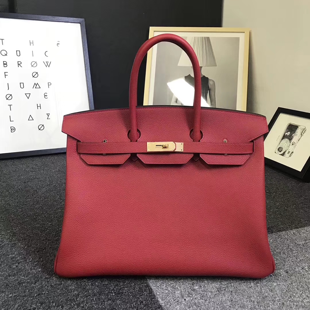 Hermès（爱马仕）Q5 中国红 原厂御用顶级小牛皮 Birkin 35 金扣 现货