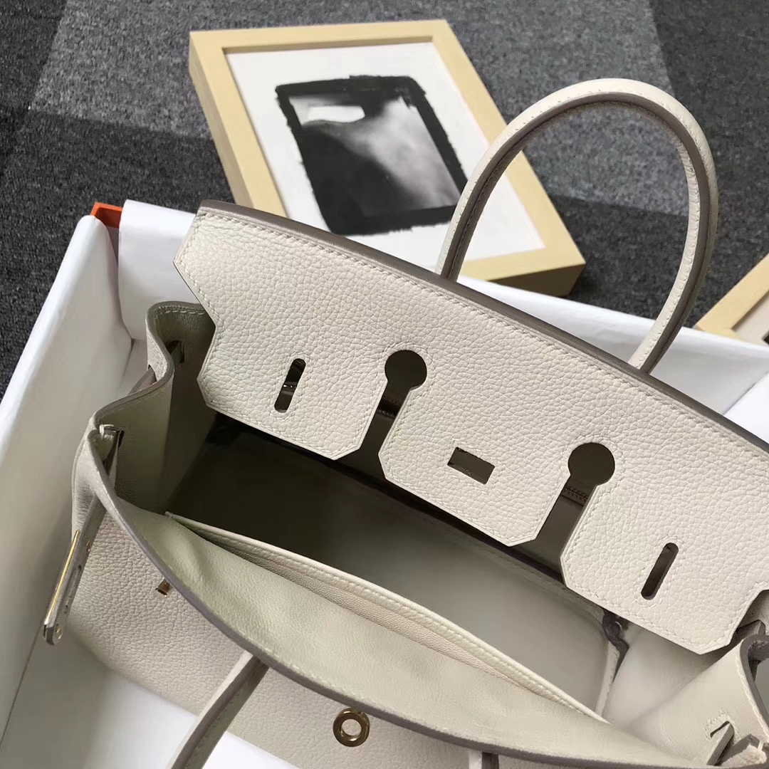 Hermès（爱马仕）奶昔白 原厂御用顶级小牛皮 Birkin 25 金扣 现货