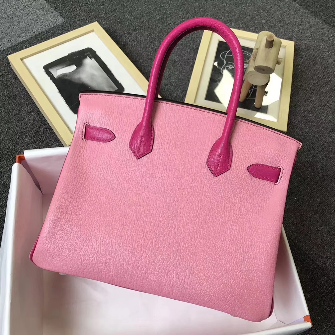 Hermès（爱马仕）5P樱花粉拼E5糖果粉 原厂御用顶级山羊皮 Birkin 30 金扣