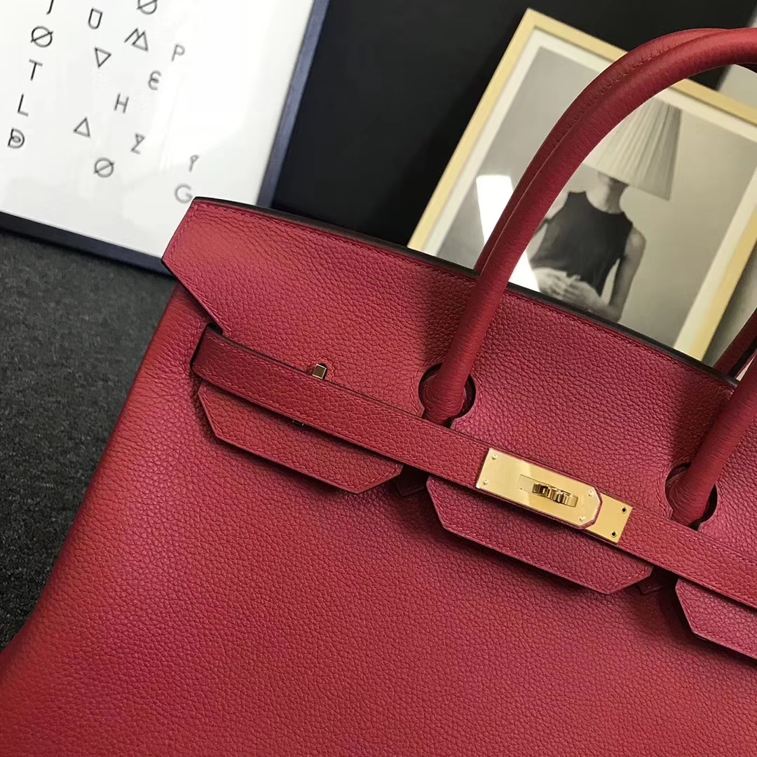 Hermès（爱马仕）Q5 中国红 原厂御用顶级小牛皮 Birkin 35 金扣 现货