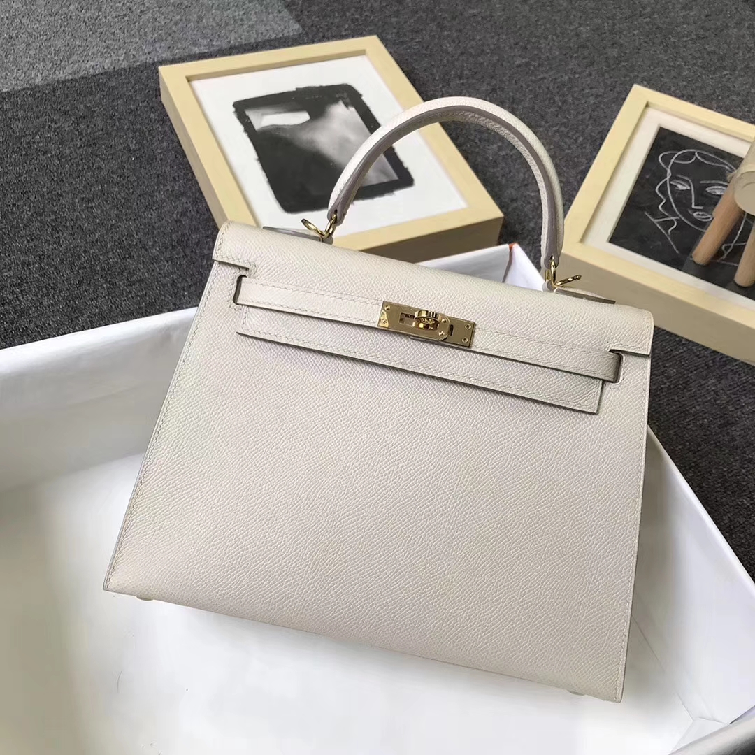 Hermès（爱马仕）奶昔白 原厂御用顶级Epsom 皮 Kelly 25 外缝 金扣 现货