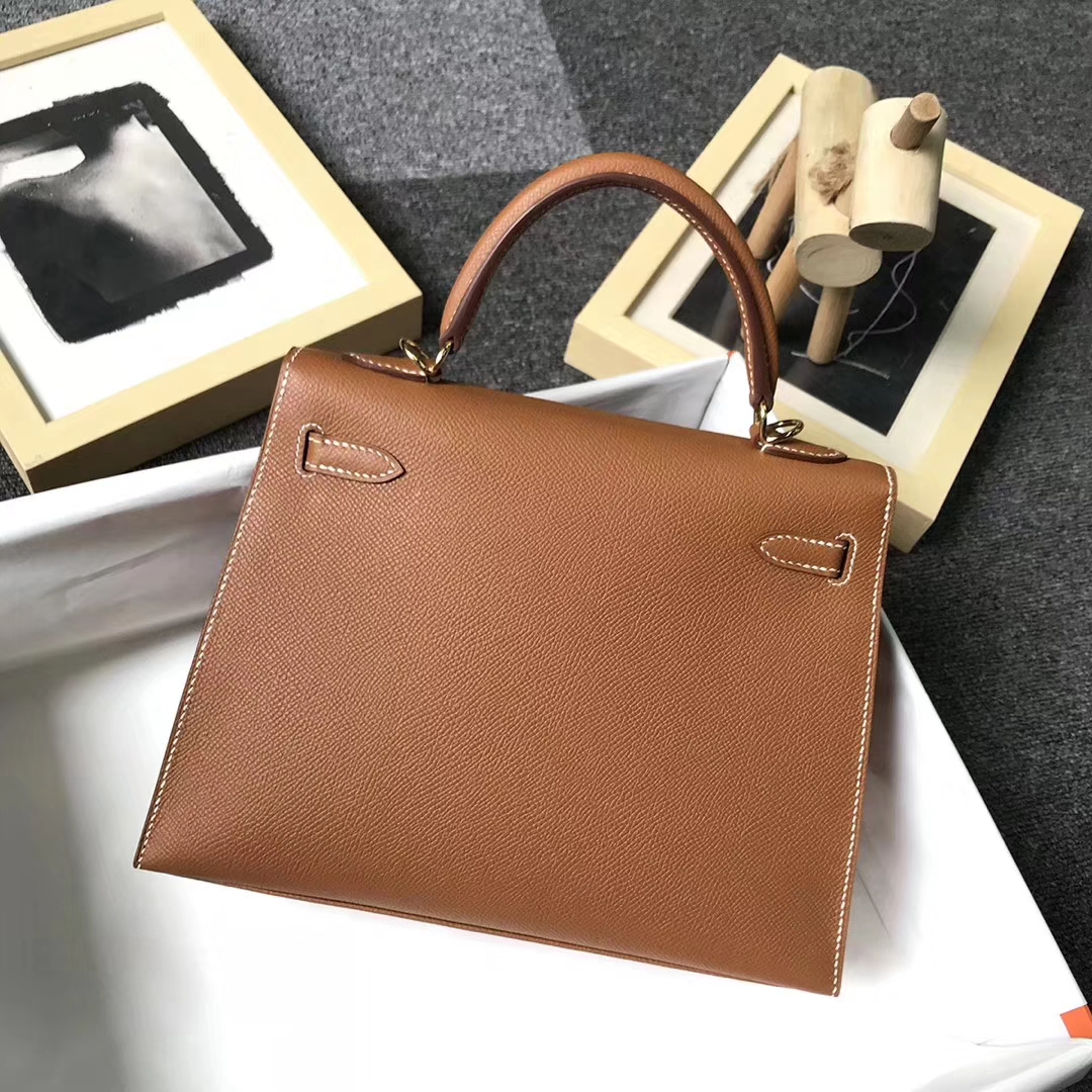 Hermès（爱马仕）金棕色 原厂御用顶级Epsom 皮 Kelly 25 外缝 金扣 现货