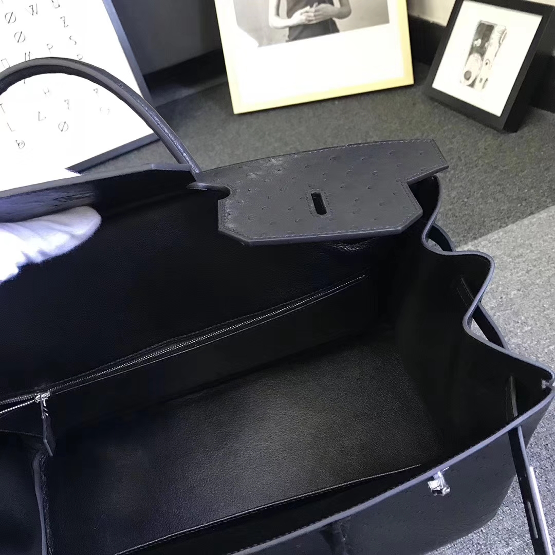 Hermès（爱马仕）黑色 原厂御用顶级鸵鸟皮 Birkin 40 金扣