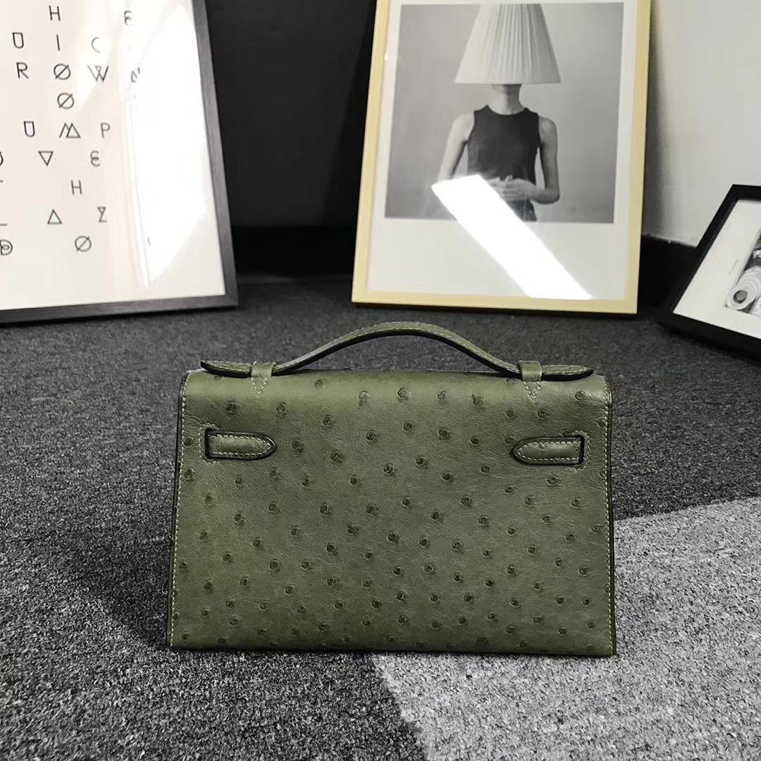 Hermès（爱马仕）丛林绿 原厂御用顶级鸵鸟皮 Mini Kelly