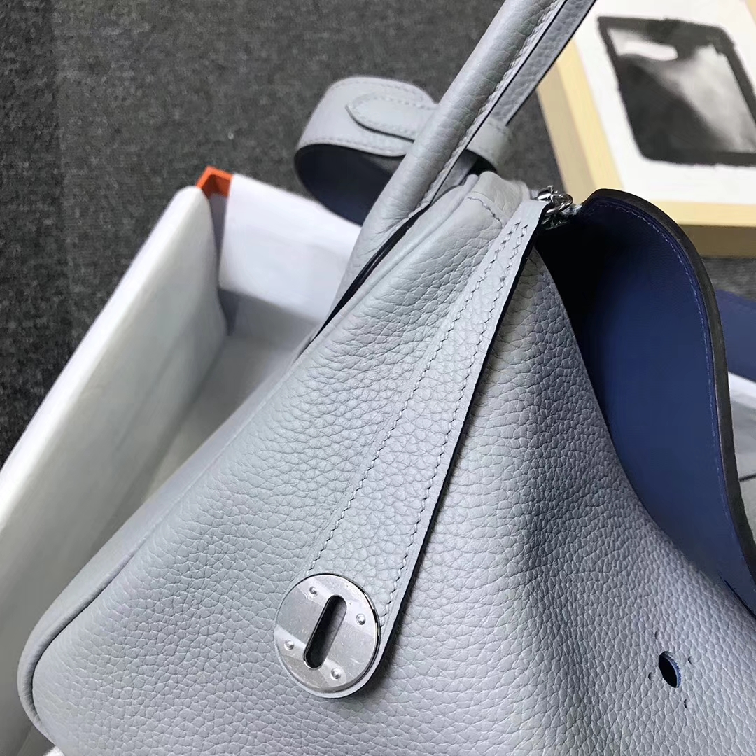 Hermès（爱马仕）4Z海鸥灰拼玛瑙蓝 原厂御用顶级TC 皮拼Swift 皮 Lindy 30 银扣