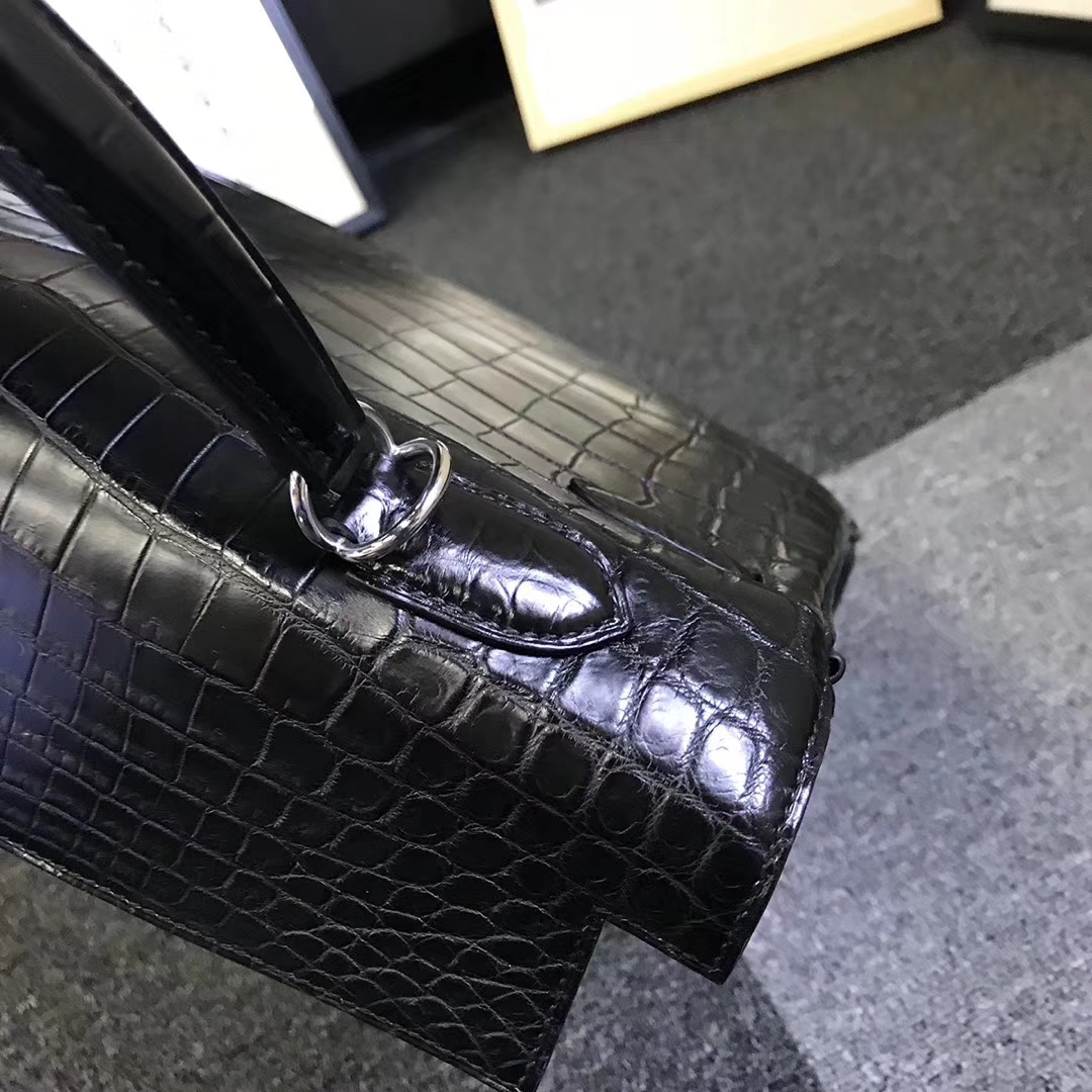 Hermès（爱马仕）黑色 原厂御用顶级鳄鱼皮 Kelly 35 内缝 银扣