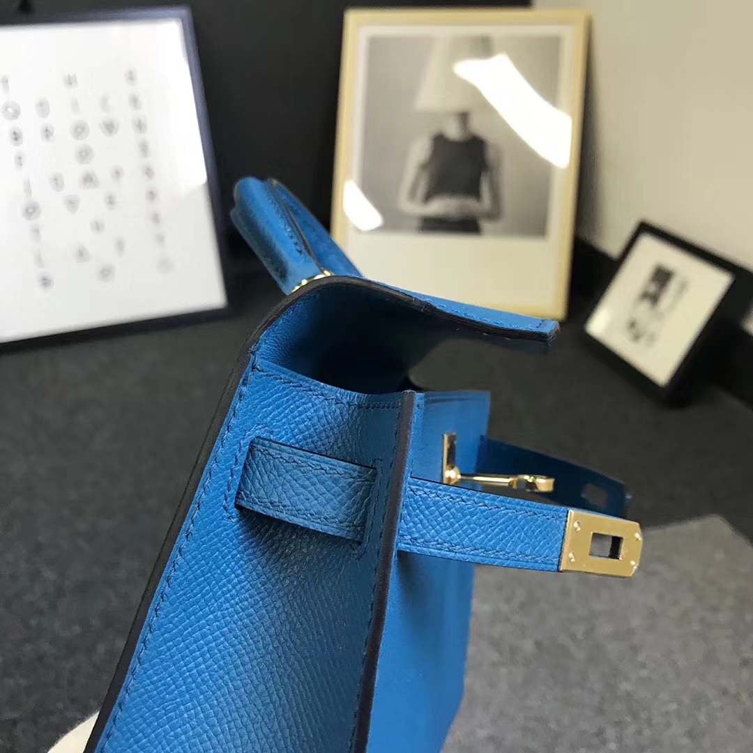 Hermès（爱马仕）7W伊兹密尔蓝 原厂御用顶级Epsom 皮 Mini Kelly 二代 金扣