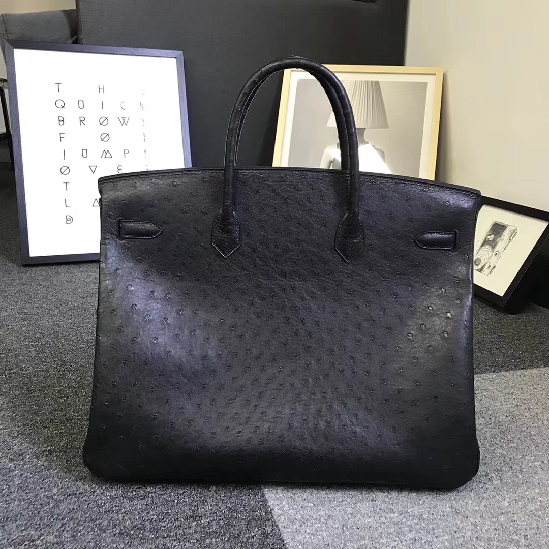 Hermès（爱马仕）黑色 原厂御用顶级鸵鸟皮 Birkin 40 金扣