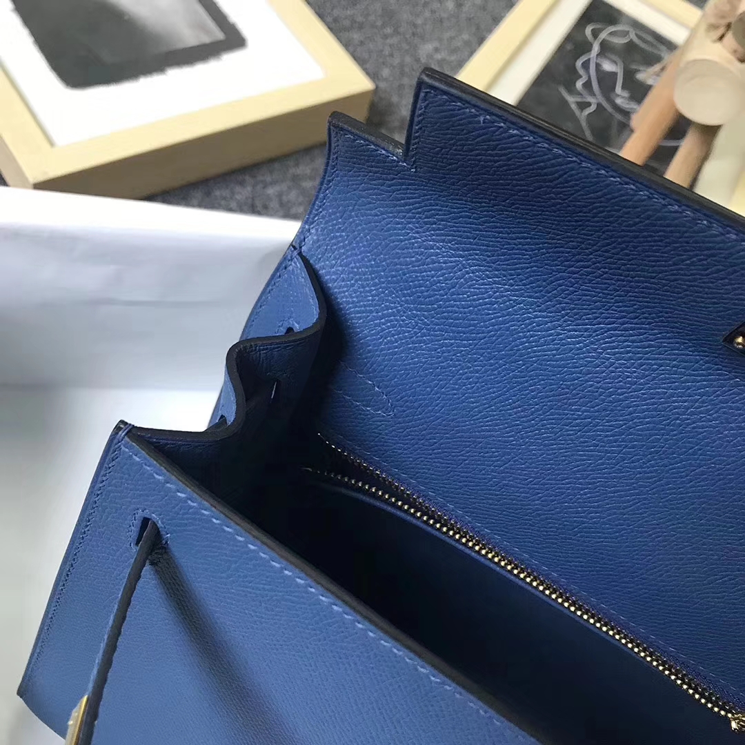 Hermès（爱马仕）R2 玛瑙蓝 原厂御用顶级Epsom 皮 Kelly 25 外缝 金扣