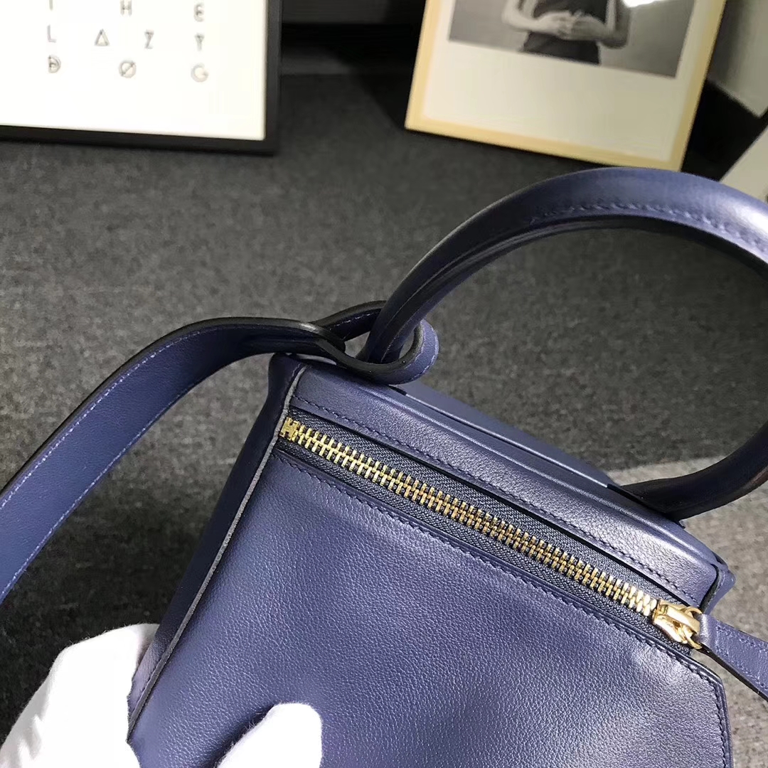 Hermès（爱马仕）宝石蓝拼罂粟橘色 原厂御用顶级Swift 皮 Lindy 30 金扣 现货