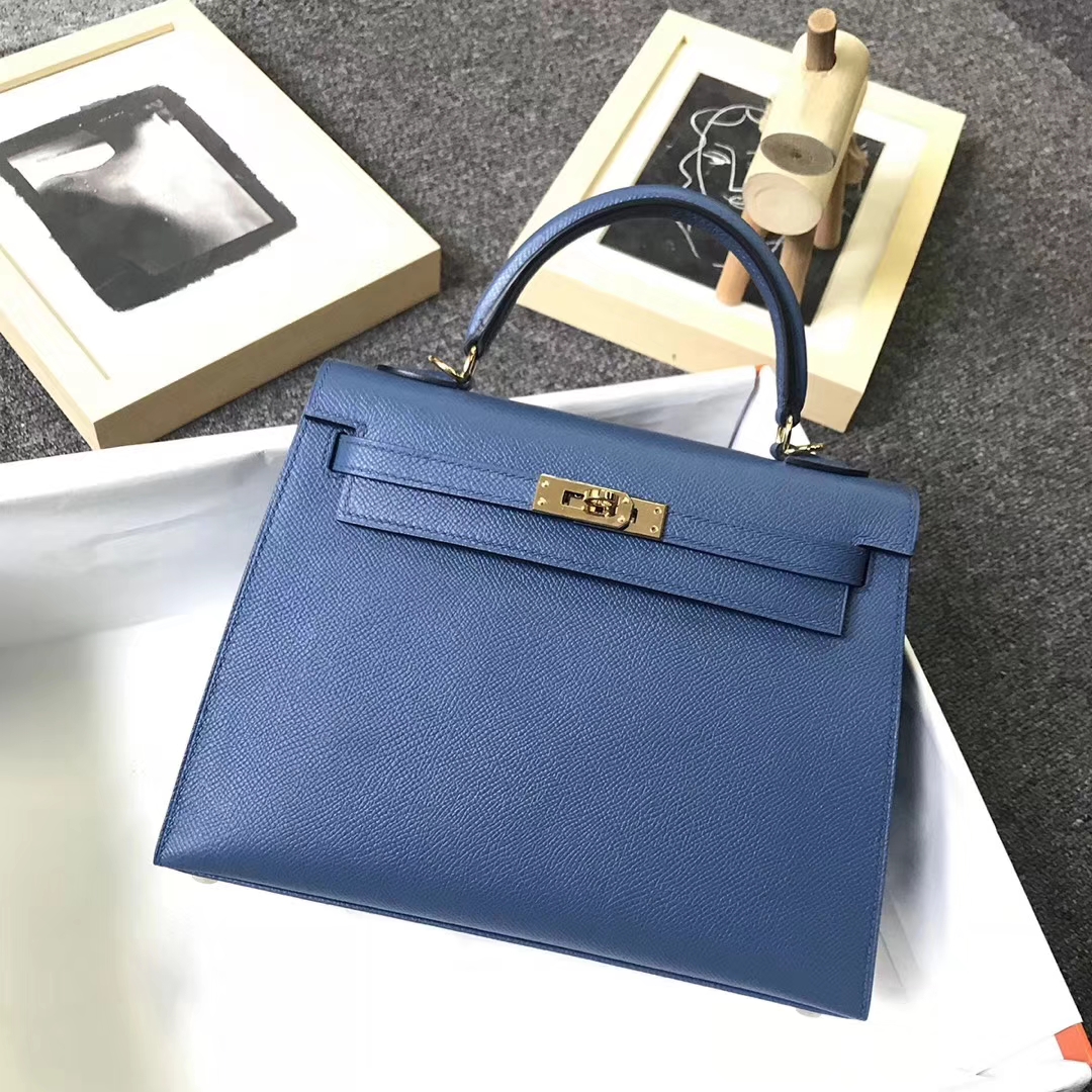 Hermès（爱马仕）R2 玛瑙蓝 原厂御用顶级Epsom 皮 Kelly 25 外缝 金扣