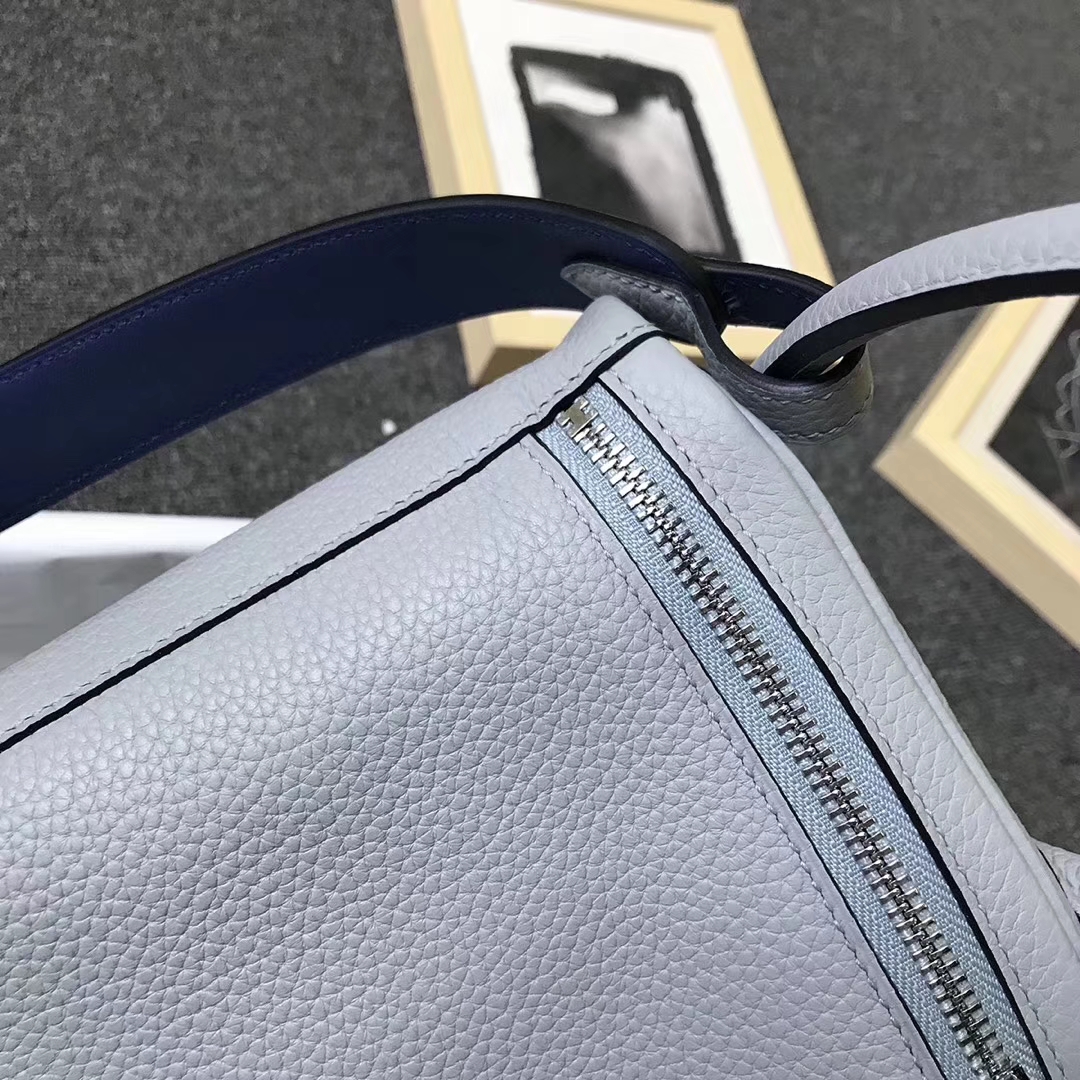 Hermès（爱马仕）4Z海鸥灰拼玛瑙蓝 原厂御用顶级TC 皮拼Swift 皮 Lindy 30 银扣