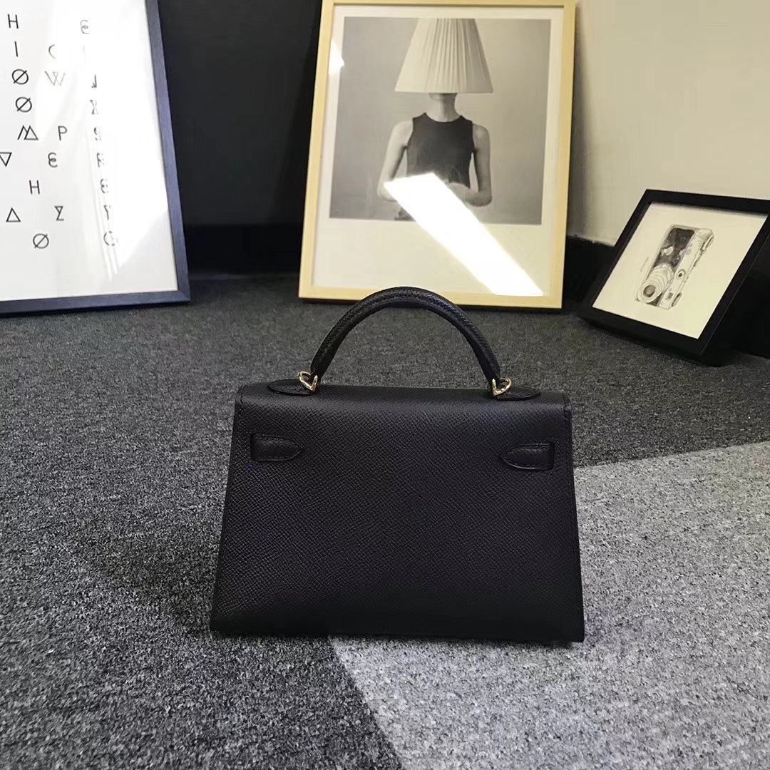 Hermès（爱马仕）黑色 原厂御用顶级Epsom 皮 Mini Kelly 二代 金扣 银扣 现货