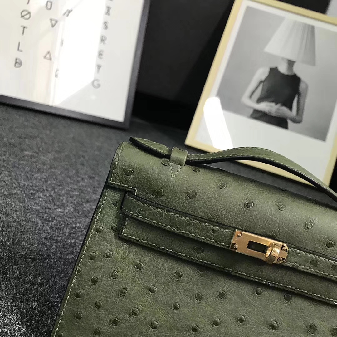 Hermès（爱马仕）丛林绿 原厂御用顶级鸵鸟皮 Mini Kelly