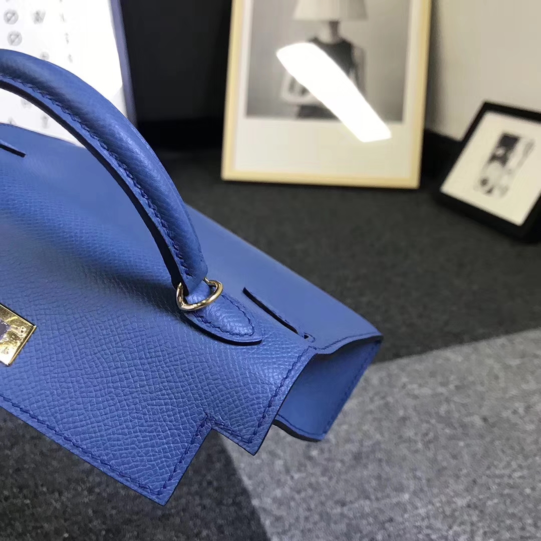 Hermès（爱马仕）R2 玛瑙蓝 原厂御用顶级Epsom 皮 Mini Kelly 二代 金扣