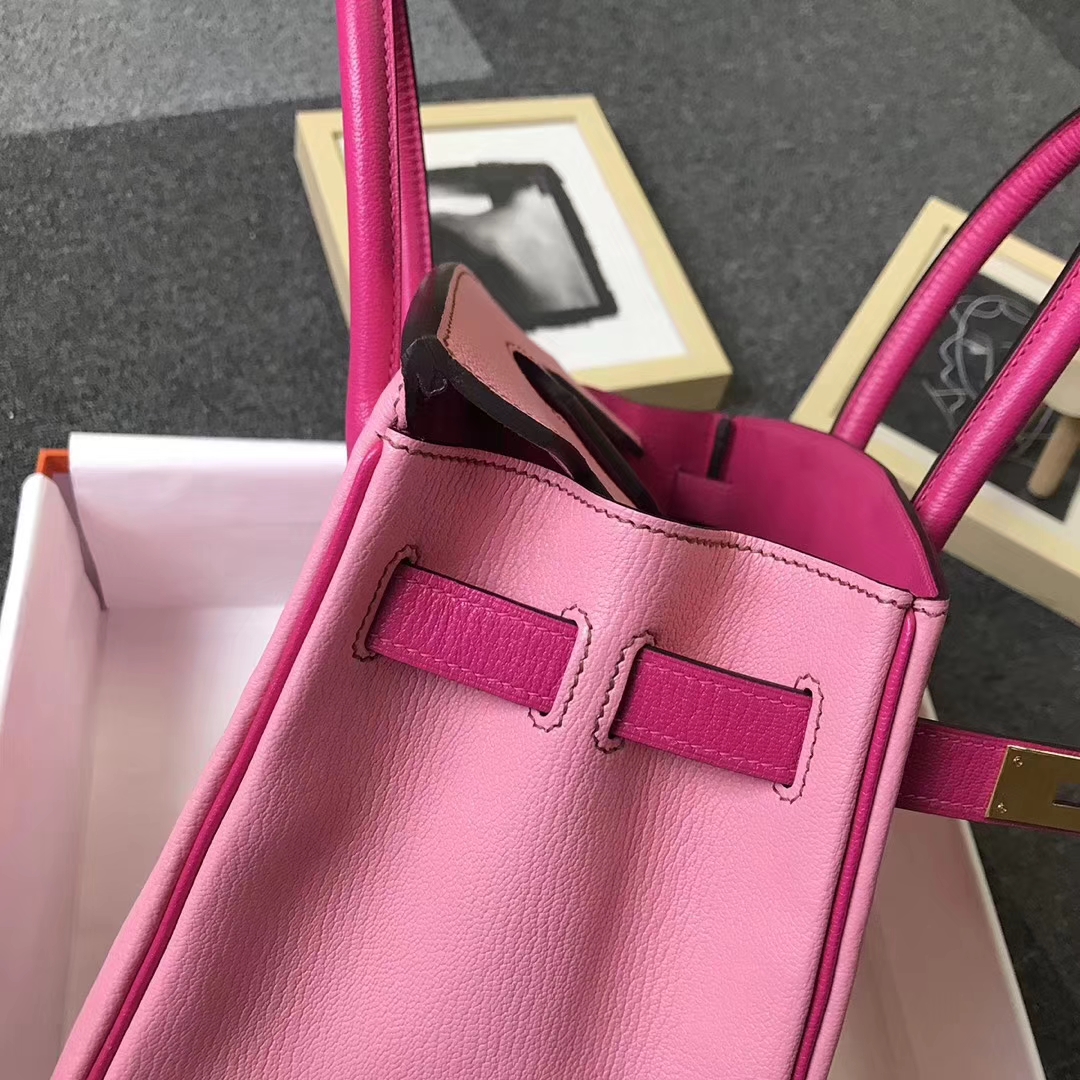 Hermès（爱马仕）5P樱花粉拼E5糖果粉 原厂御用顶级山羊皮 Birkin 30 金扣