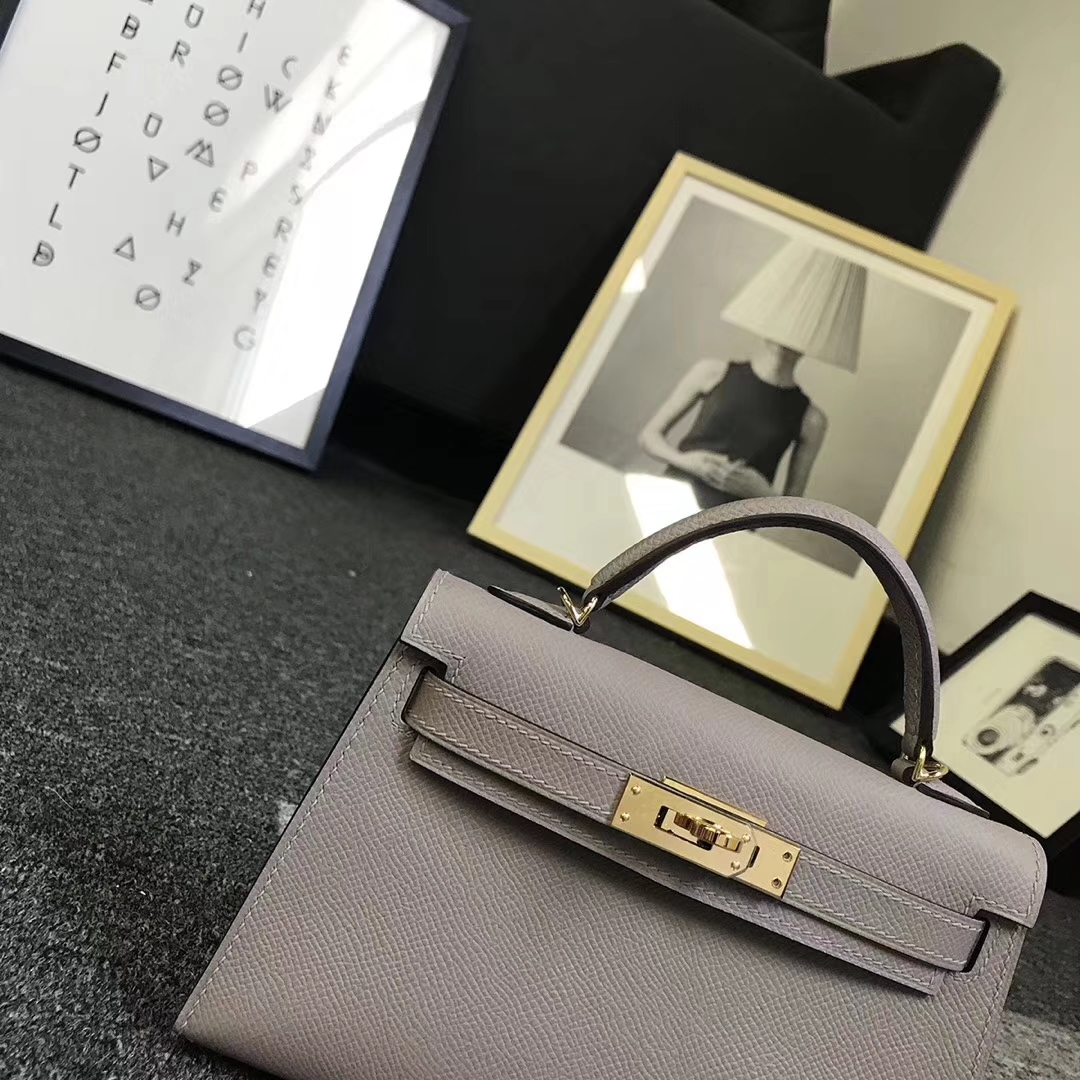Hermès（爱马仕）M8 沥青灰 原厂御用顶级Epsom 皮  Mini Kelly 二代 金扣 现货