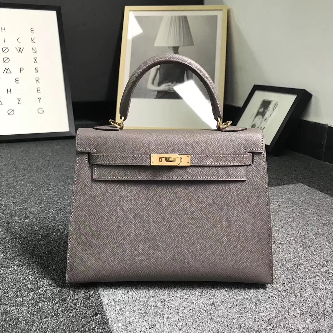 Hermès（爱马仕）8F 锡器灰 原厂御用顶级Epsom 皮 Kelly 25 外缝 金扣