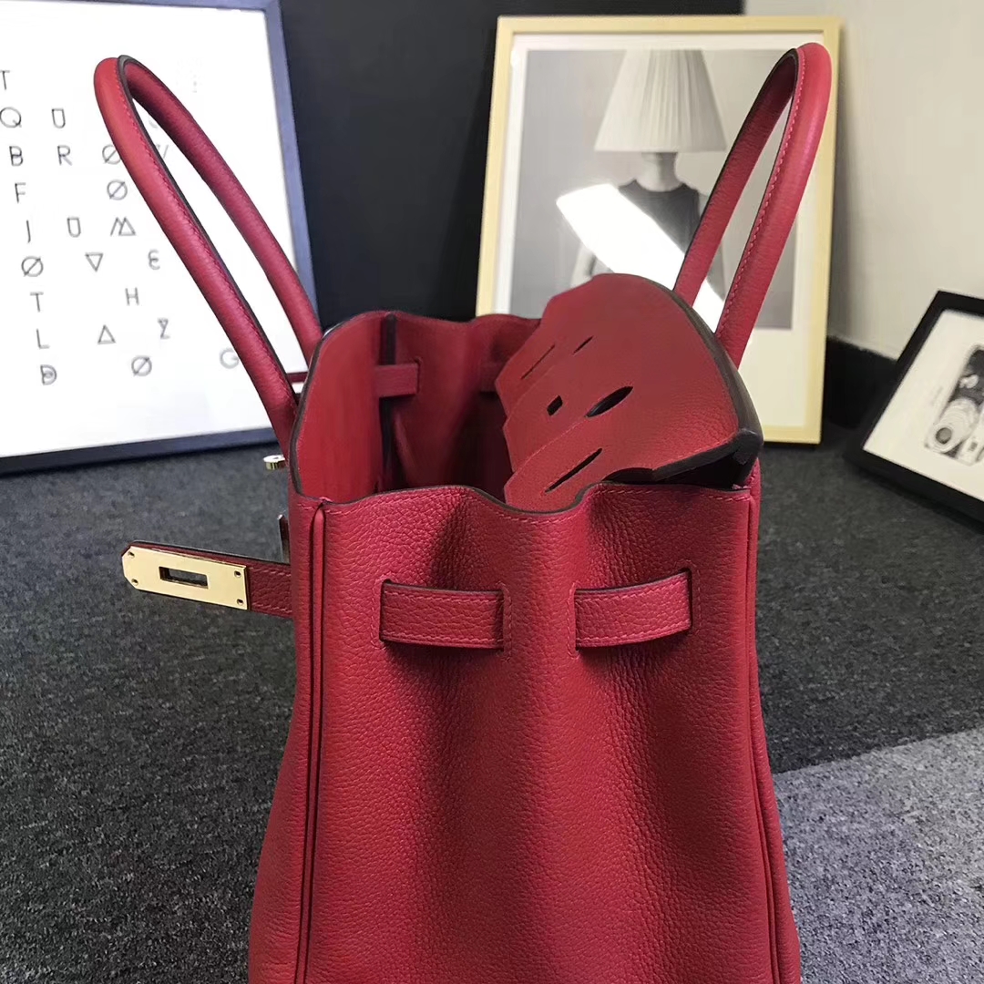 Hermès（爱马仕）Q5 中国红 原厂御用顶级小牛皮 Birkin 35 金扣 现货