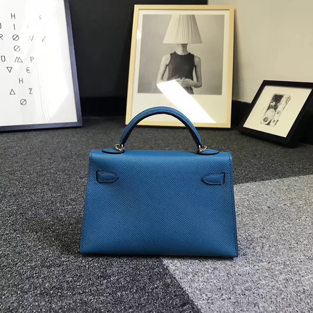 Hermès（爱马仕）7W伊兹密尔蓝 原厂御用顶级Epsom 皮 Mini Kelly 二代 金扣