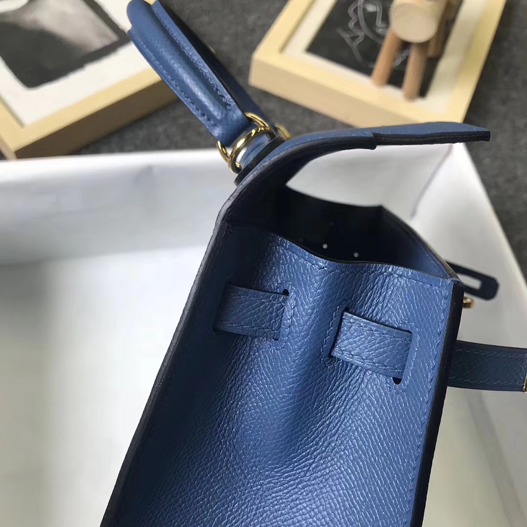 Hermès（爱马仕）R2 玛瑙蓝 原厂御用顶级Epsom 皮 Kelly 25 外缝 金扣