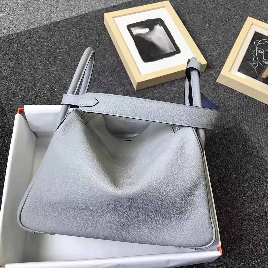 Hermès（爱马仕）4Z海鸥灰拼玛瑙蓝 原厂御用顶级TC 皮拼Swift 皮 Lindy 30 银扣