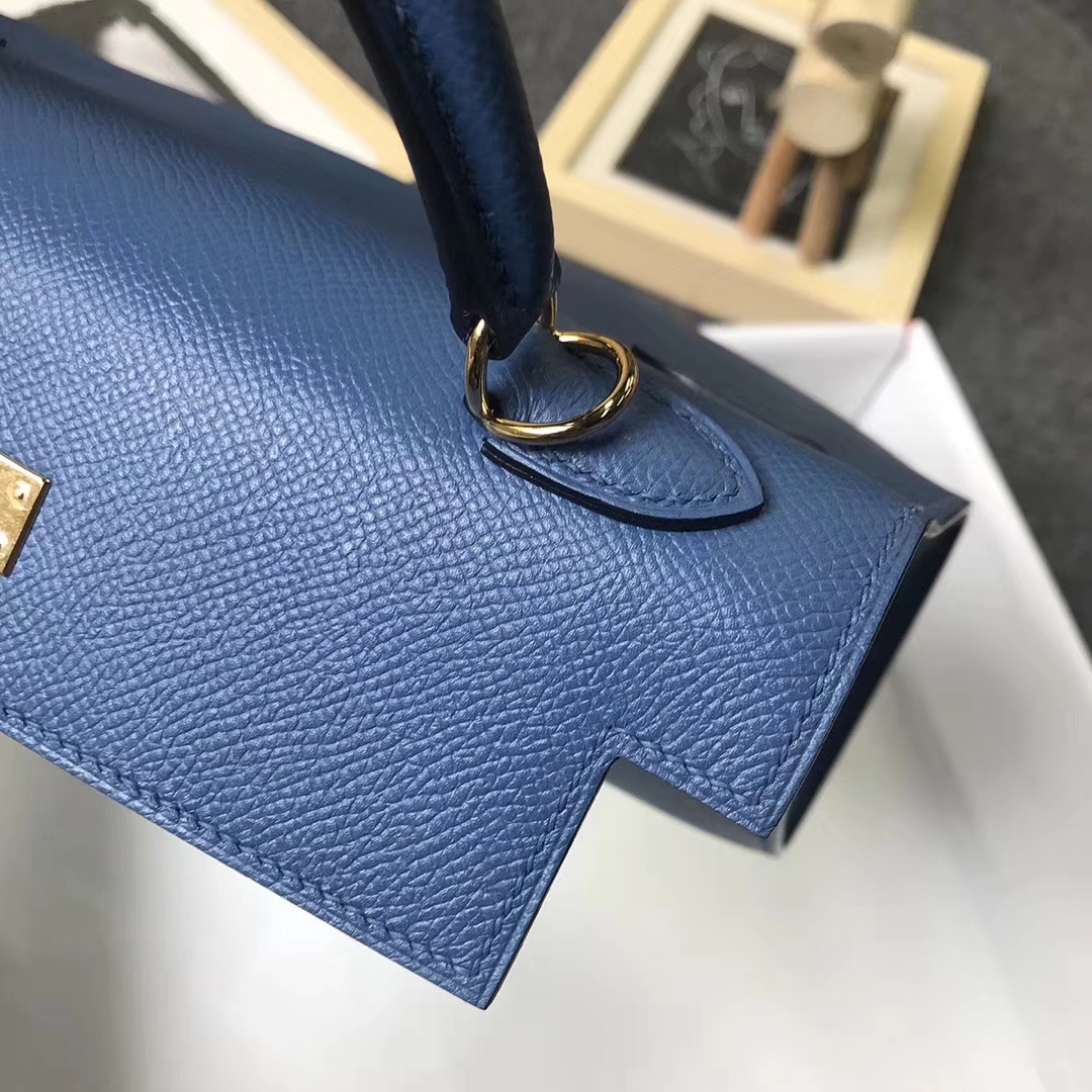 Hermès（爱马仕）R2 玛瑙蓝 原厂御用顶级Epsom 皮 Kelly 25 外缝 金扣