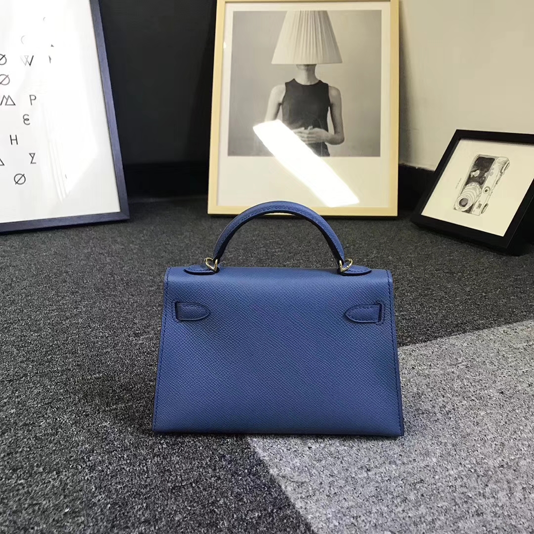 Hermès（爱马仕）R2 玛瑙蓝 原厂御用顶级Epsom 皮 Mini Kelly 二代 金扣