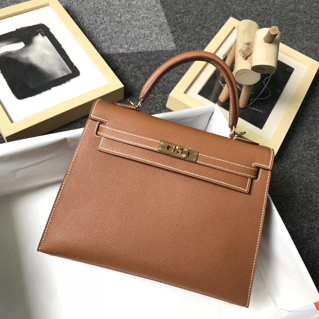Hermès（爱马仕）金棕色 原厂御用顶级Epsom 皮 Kelly 25 外缝 金扣 现货
