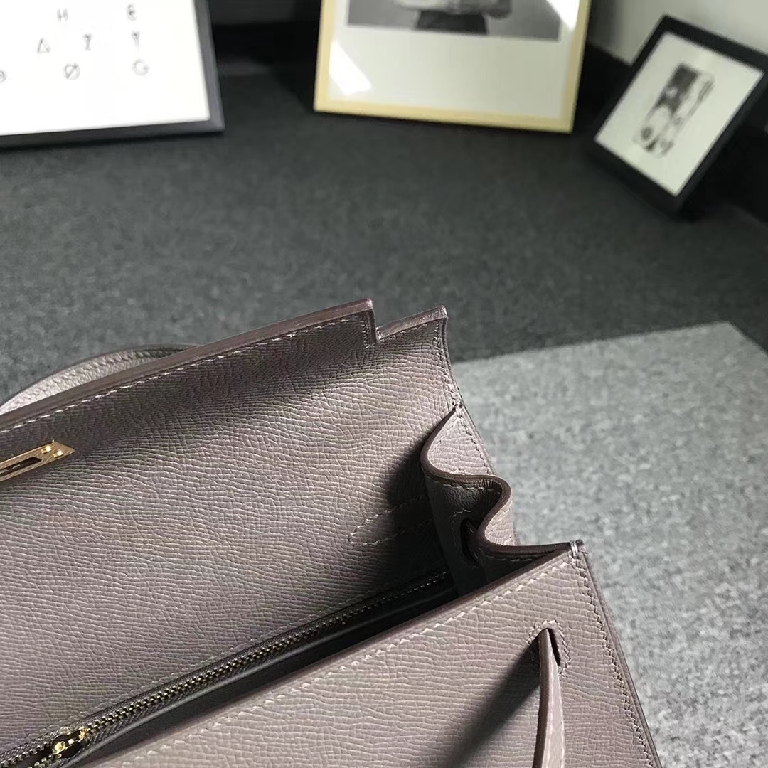 Hermès（爱马仕）8F 锡器灰 原厂御用顶级Epsom 皮 Kelly 25 外缝 金扣