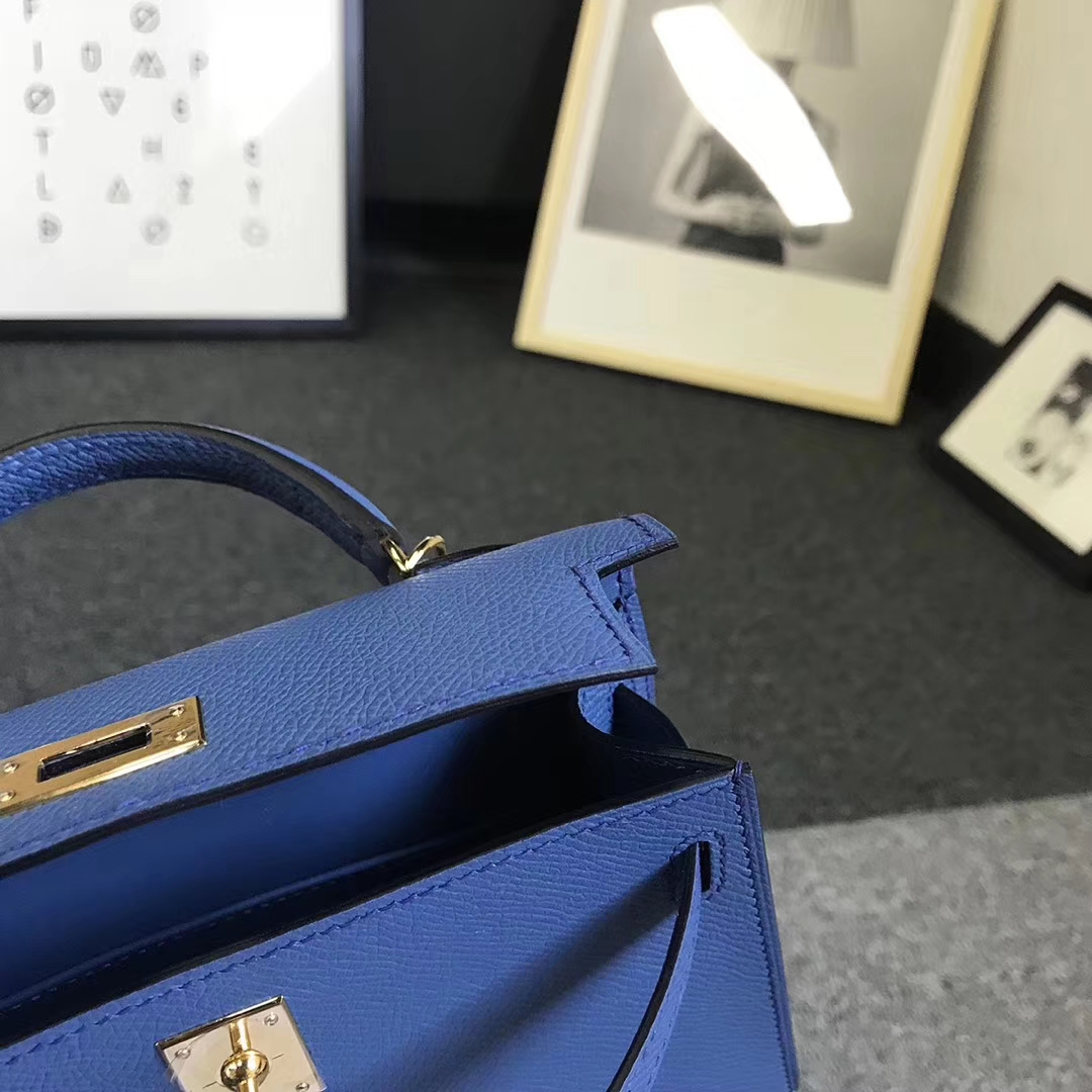 Hermès（爱马仕）R2 玛瑙蓝 原厂御用顶级Epsom 皮 Mini Kelly 二代 金扣