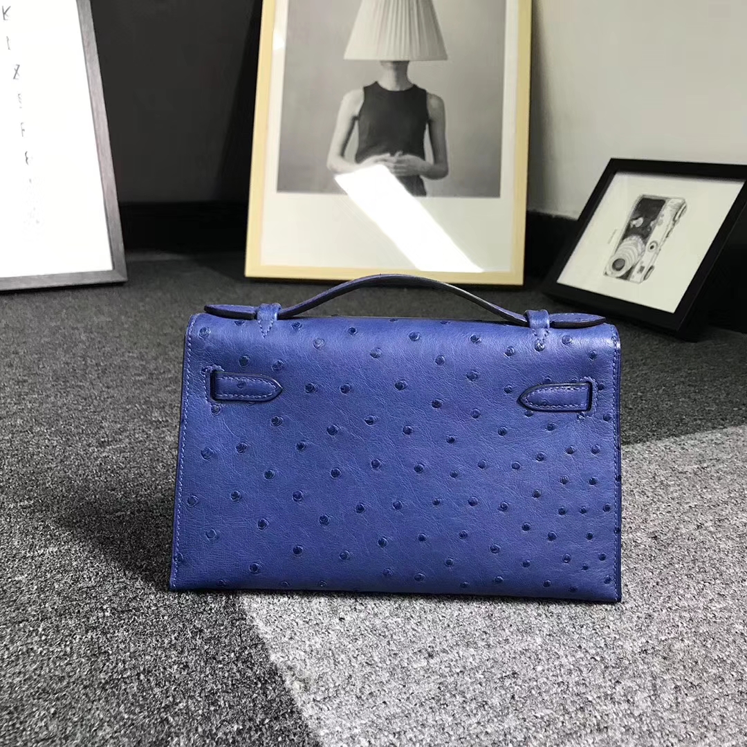 Hermès（爱马仕）电光蓝 原厂御用顶级鸵鸟皮 Mini Kelly