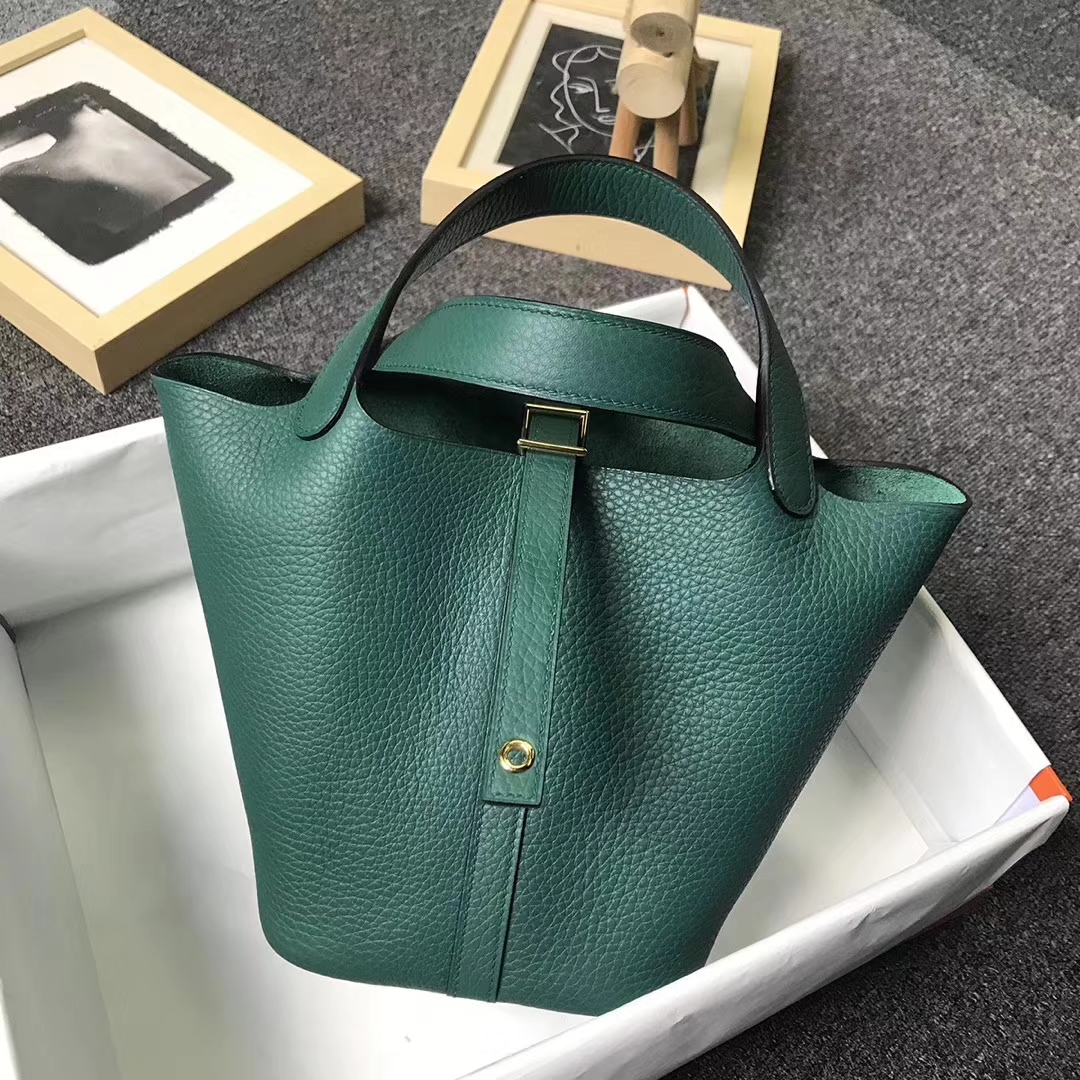 Hermès（爱马仕）Z6 孔雀绿 原厂御用顶级TC 皮 Picotin  Lock 18 cm 银扣 现货