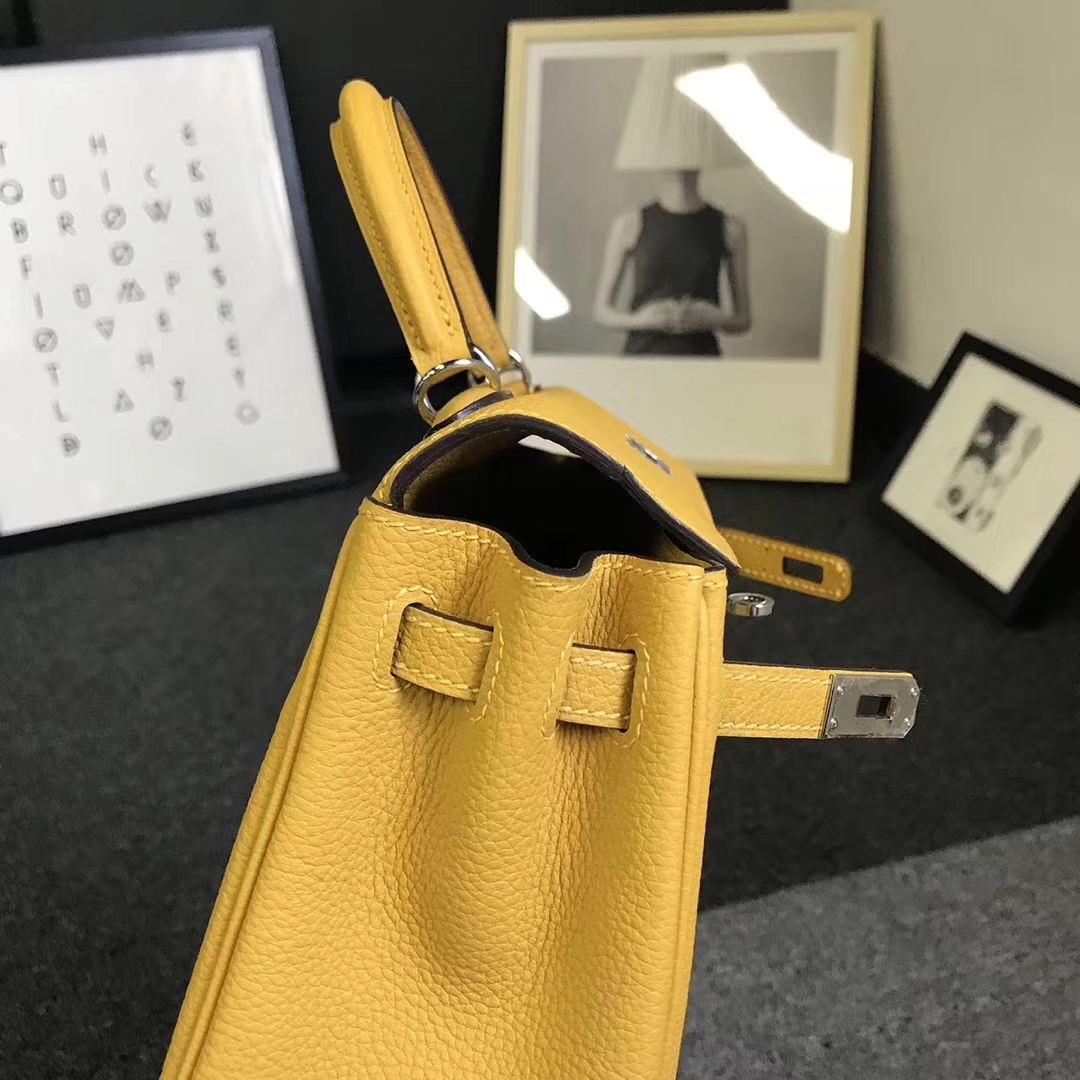Hermès（爱马仕）9D琥珀黄 原厂御用顶级小牛皮 Kelly 25 银扣 现货