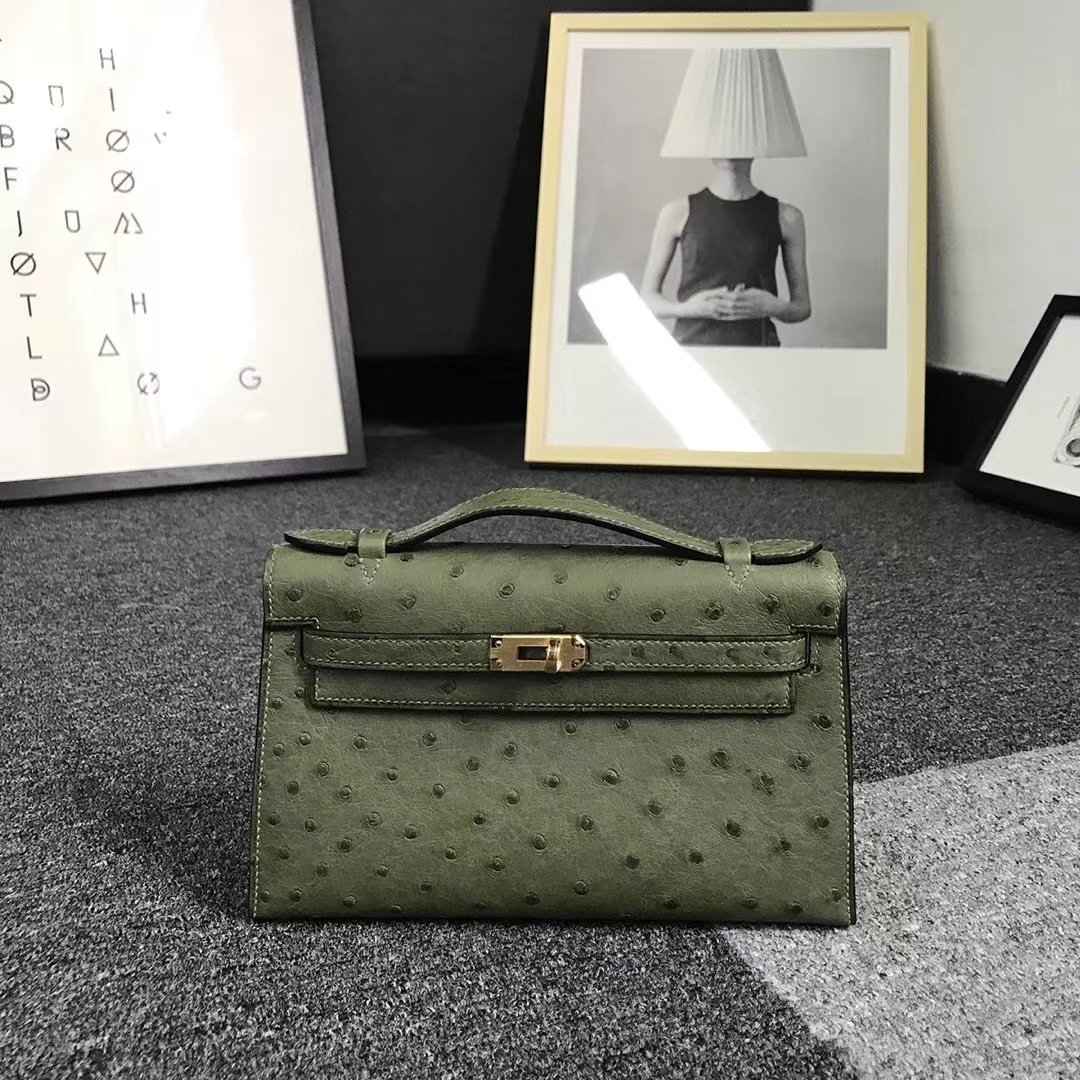 Hermès（爱马仕）丛林绿 原厂御用顶级鸵鸟皮 Mini Kelly