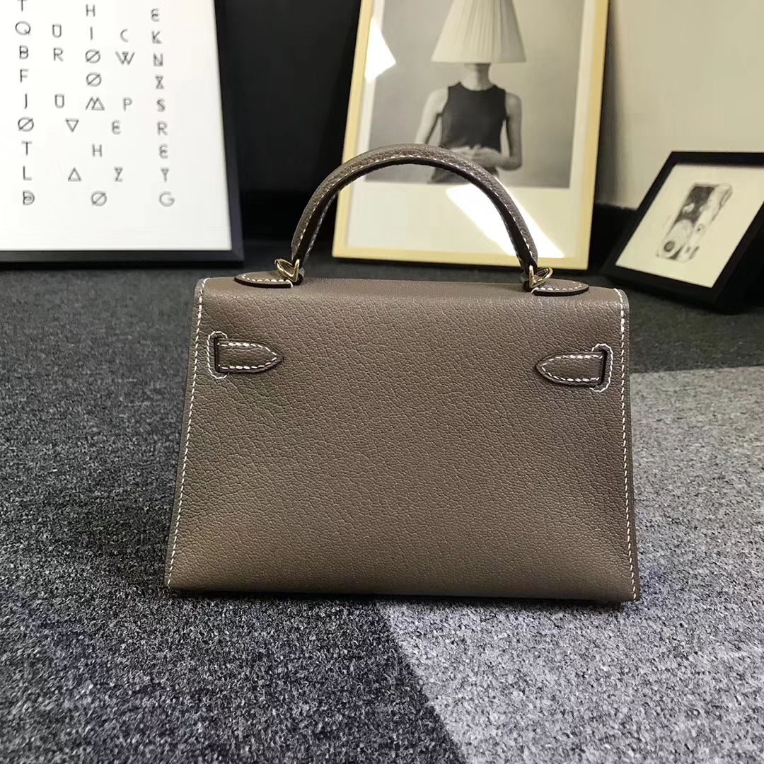Hermès（爱马仕）大象灰 原厂御用顶级山羊皮 Mini Kelly 二代 金扣