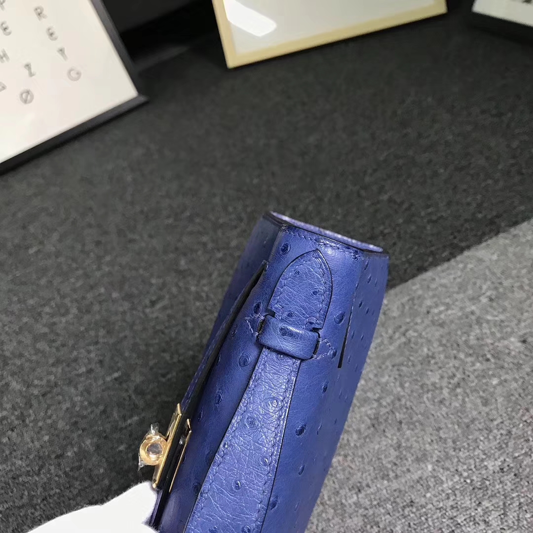 Hermès（爱马仕）电光蓝 原厂御用顶级鸵鸟皮 Mini Kelly