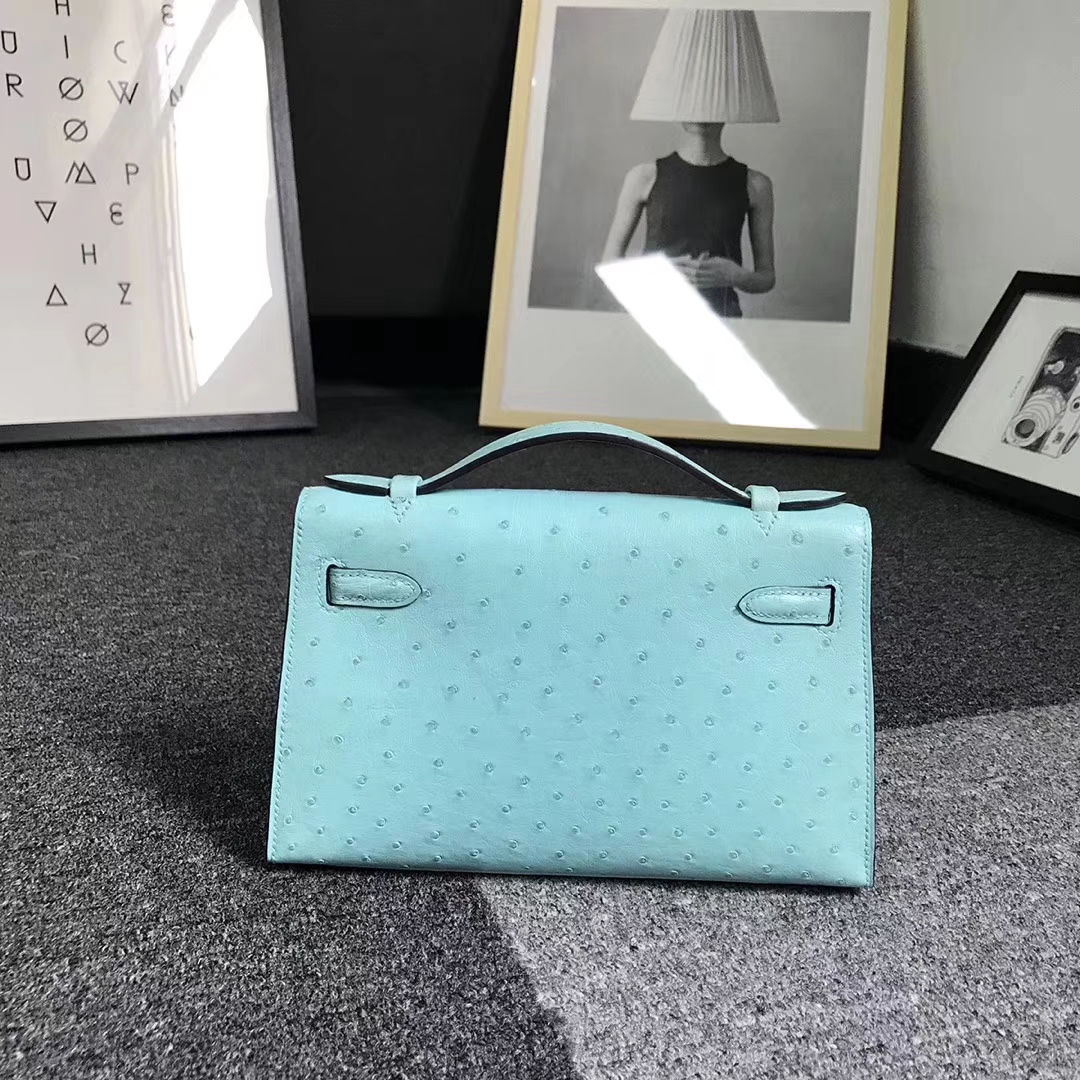 Hermès（爱马仕）马卡龙蓝 原厂御用顶级鸵鸟皮 Mini Kelly