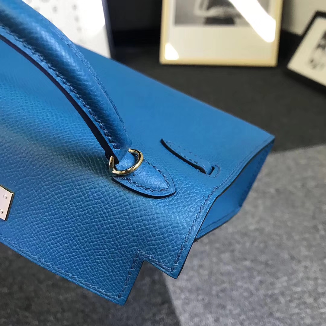 Hermès（爱马仕）7W伊兹密尔蓝 原厂御用顶级Epsom 皮 Mini Kelly 二代 金扣