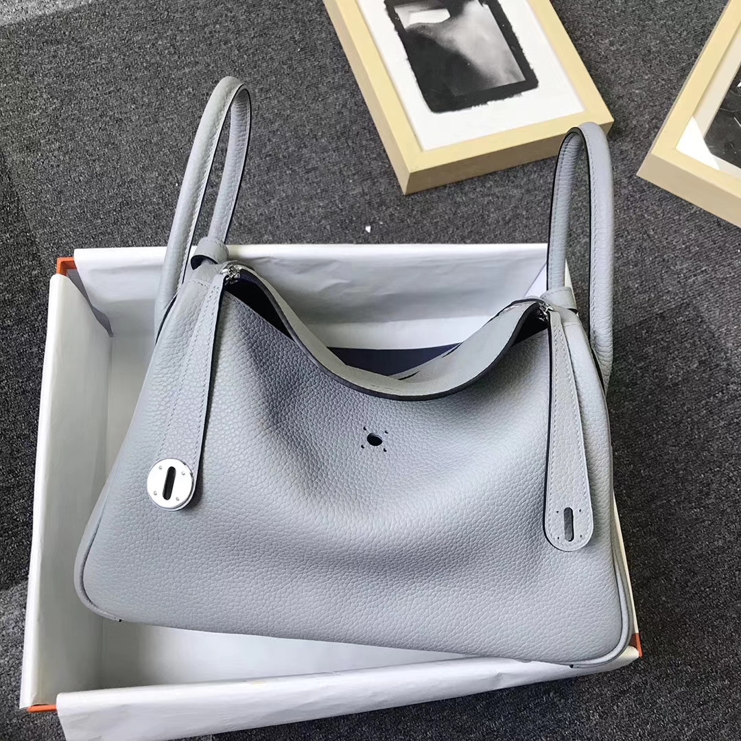Hermès（爱马仕）4Z海鸥灰拼玛瑙蓝 原厂御用顶级TC 皮拼Swift 皮 Lindy 30 银扣