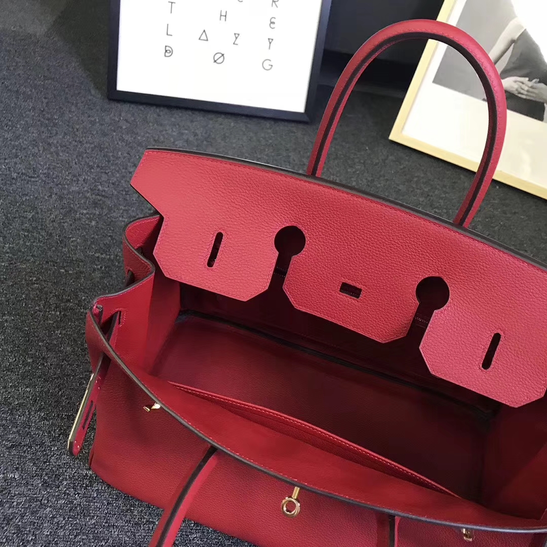 Hermès（爱马仕）Q5 中国红 原厂御用顶级小牛皮 Birkin 35 金扣 现货