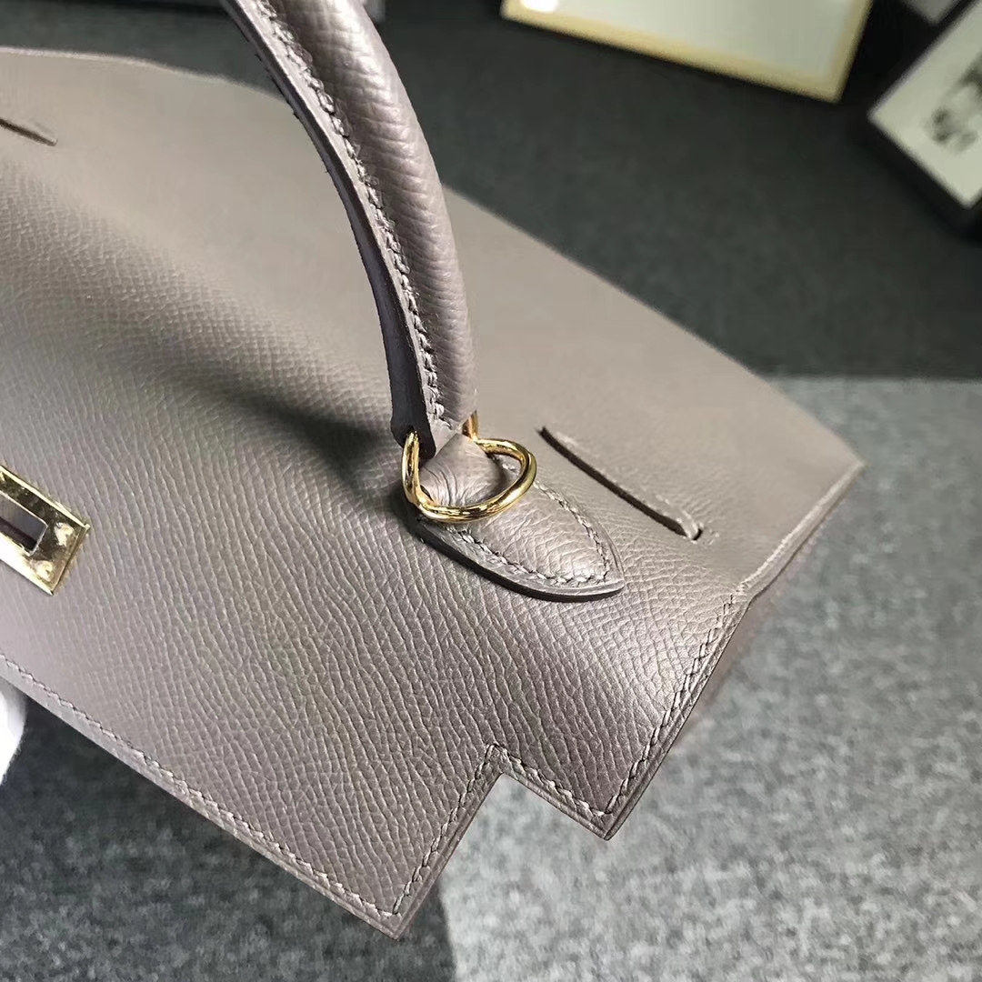 Hermès（爱马仕）8F 锡器灰 原厂御用顶级Epsom 皮 Kelly 25 外缝 金扣