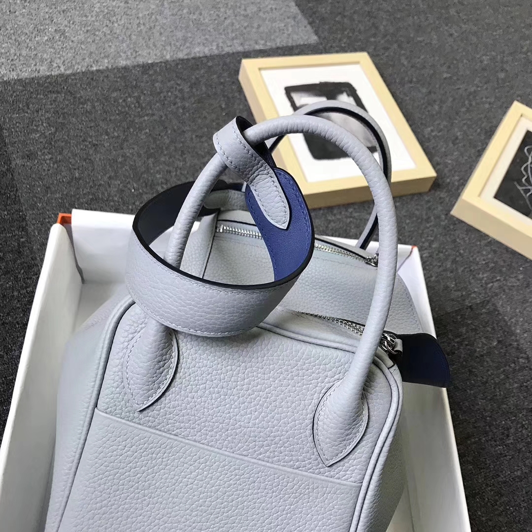 Hermès（爱马仕）4Z海鸥灰拼玛瑙蓝 原厂御用顶级TC 皮拼Swift 皮 Lindy 30 银扣