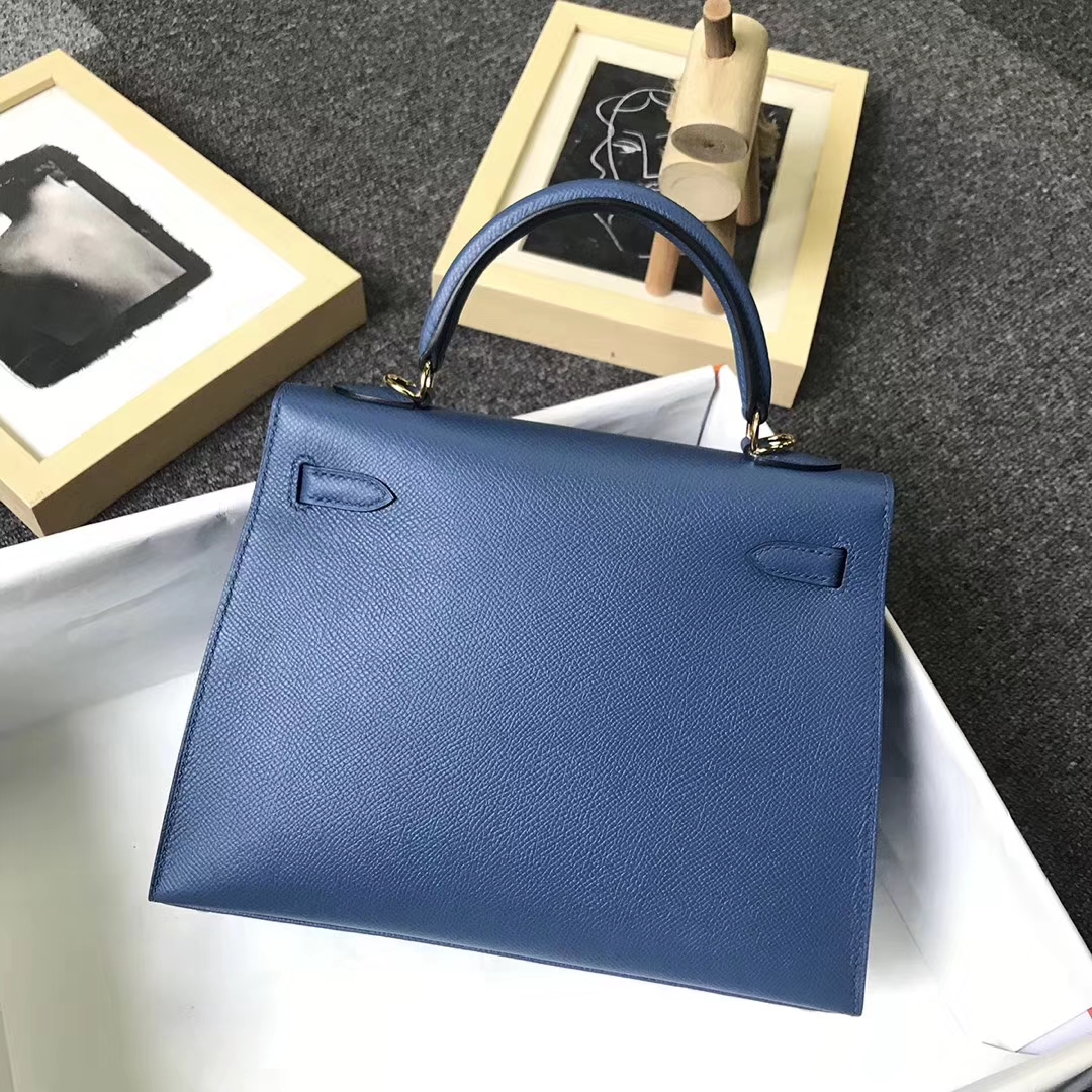 Hermès（爱马仕）R2 玛瑙蓝 原厂御用顶级Epsom 皮 Kelly 25 外缝 金扣