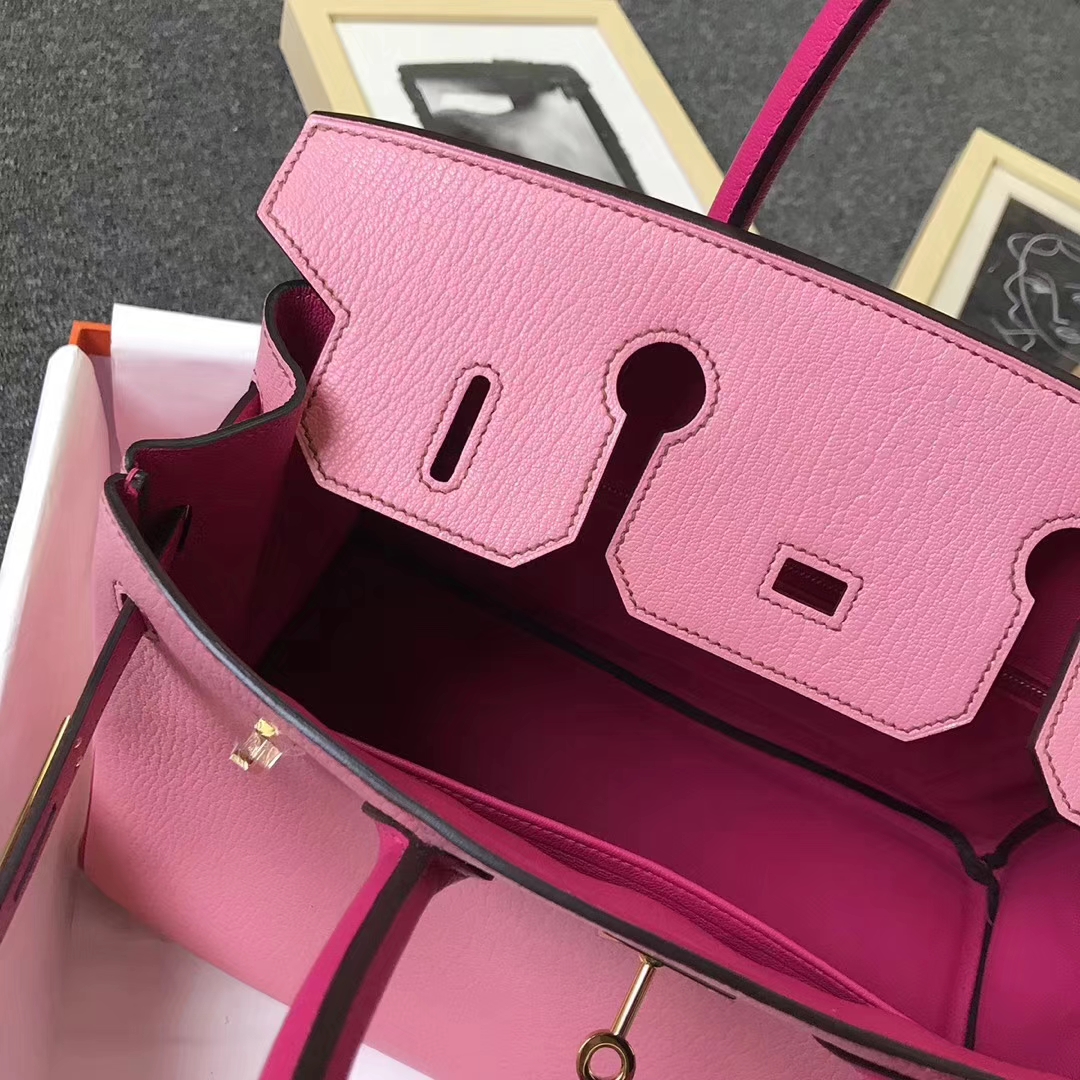 Hermès（爱马仕）5P樱花粉拼E5糖果粉 原厂御用顶级山羊皮 Birkin 30 金扣