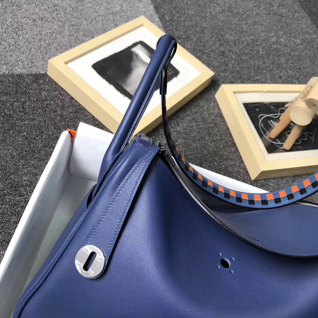 Hermès（爱马仕）R2 玛瑙蓝 编织肩带 原厂御用顶级Swift 皮 Lindy 30 银扣